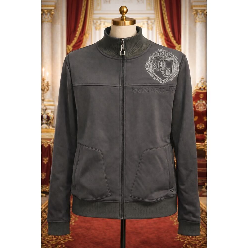 Monarchy Men’s Gray Full Zip Embellished Logo Track Jacket Medium M Soft Shell